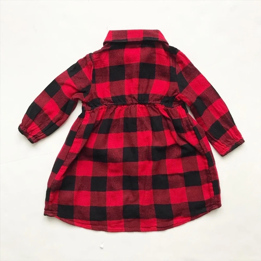 Old Navy red/black buffalo plaid dress EUC 6-12 months